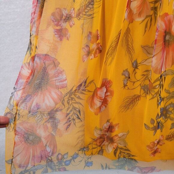 Candalite Maxi Dress Womens S Mustard Yellow Gold Floral Sheer Sleeveless Fairy - Picture 4 of 13